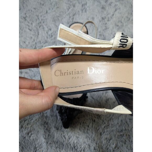 Dior J'Adior Slingback Pumps Bow Black Floral Leather Applique Size 37 - Picture 7 of 13